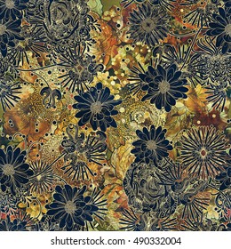 Seamless Floral Pattern 70s Autumn Flowers Stock Vector (Royalty Free ...