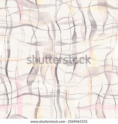 Abstract seamless pattern with delicate wavy lines, design watercolor pattern on grey background for textile or wallpapers.