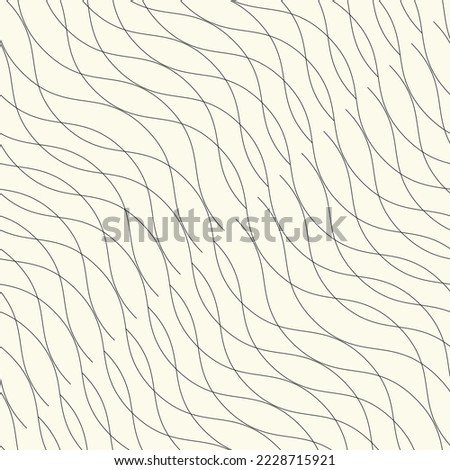 Abstract seamless pattern, diagonal wavy lines, smooth curves. Simple monochrome black and white background, endless repeating texture. Design element for print