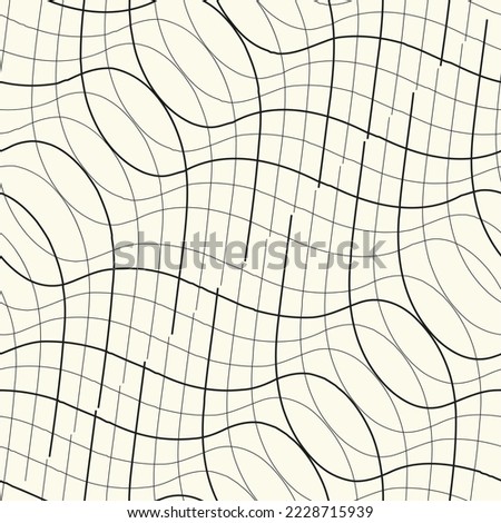 Abstract seamless pattern, diagonal wavy lines, smooth curves. Simple monochrome black and white background, endless repeating texture. Design element for print