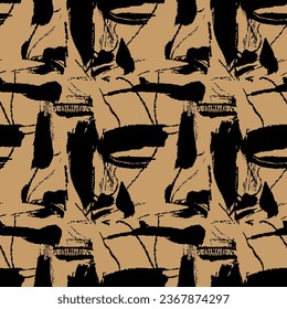 Abstract seamless pattern with hand drawn shapes, spots, dots and lines with textures.