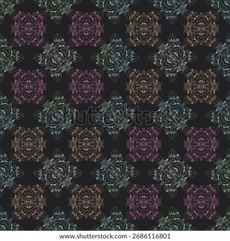 Abstract seamless pattern with handdrawn twisted lines, unusual background with tracery of multiple repeating elements, bitmap, jpg