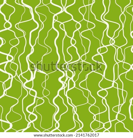 Abstract seamless pattern. Irregular wavy lines, stripes, white waves on green background