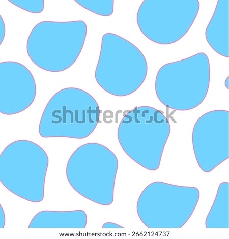 Abstract seamless pattern with light blue organic droplet shapes scattered playfully on a clean white background. Ideal for modern prints, textiles, and surface design.