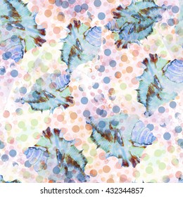 Abstract Seamless Pattern Marine Design. Seashells Background. Sealife Swatch With Watercolor Effect. Textile Print For Bed Linen, Jacket, Package Design, Fabric And Fashion Concepts.