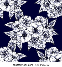 Abstract seamless pattern with plants, herbs and flowers