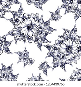 Seamless Vector Vintage Pattern Bouquet Blue Stock Vector (Royalty Free ...