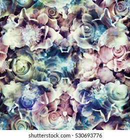 Abstract seamless pattern. Roses background texture. Vintage textile print, package design, fabric and fashion concepts.