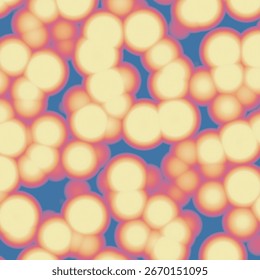 Abstract seamless pattern with soft glowing cream circles outlined in pink over a deep blue background. Modern vibrant texture, ideal for wallpapers, textiles, wrapping paper, and digital design.