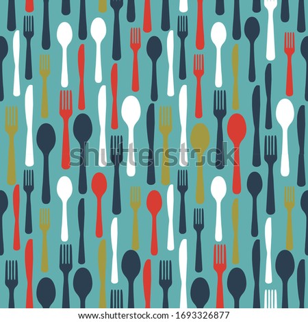 Abstract Seamless Pattern with tableware forks spoons and knives.  Illustration 