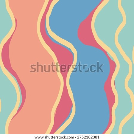 Abstract seamless pattern with vertical pink, red, blue and yellow stripes. Hand painted illustration for design, print, fabric or background.