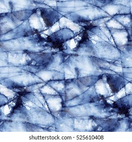 Abstract seamless pattern with watercolor spots of indigo color. Hand-drawn illustration.