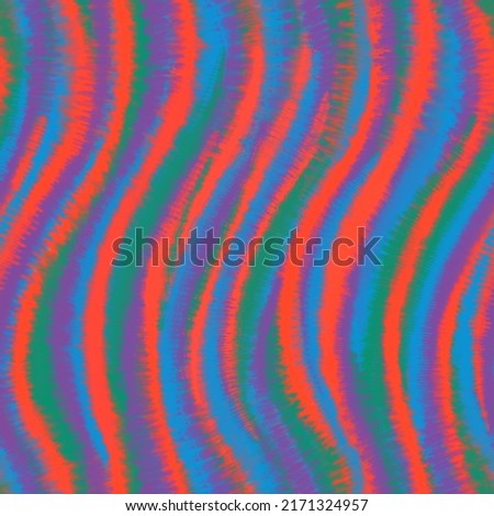Abstract seamless stripes pattern. Colourful tye dye hand draw illustration. Rainbow style background. 60s effects tie die funky print. Design for wallpaper, clothes, package and other
