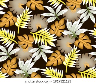 Abstract Seamless Tropical Pattern on Black Background