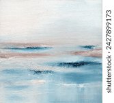Abstract seascape painting on canvas texture,  beach, sea and sand. Hand drawn marine acrylic art. Blue texture oil on canvas, brushstrokes, painting with brush strokes