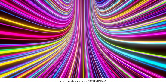 Abstract self-luminous colored lines move upward. 3d rendering