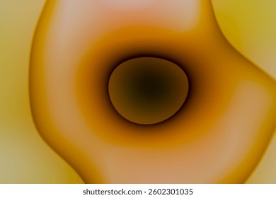 abstract shape. minimalistic elegant 3d sculpture. vertical curvy shape with hole in middle, earth tones brown orange on yellow.