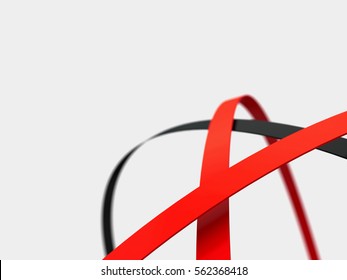 Abstract shape with red and black rings on white background, 3d rendering