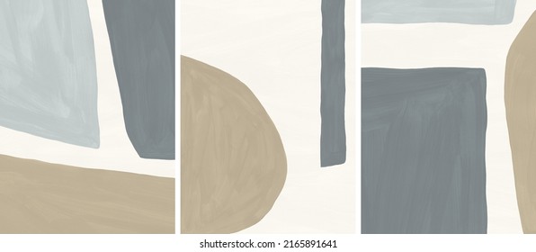 Abstract Shapes Background Set In Neutral Color Palette. Minimalist Hand Painted Textured Templates For Posters, Cards, Social Media, Invitations, Prints, Etc. Modern Texture With Paint Brush Strokes