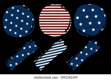 Abstract Shapes In Color Of National American Flag. Independence Day Clip Art Pack Isolated 