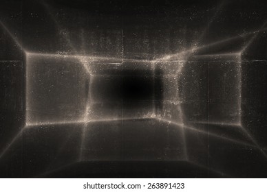 Abstract shining pattern over dark concrete wall texture. Digital background, 3d render illustration
