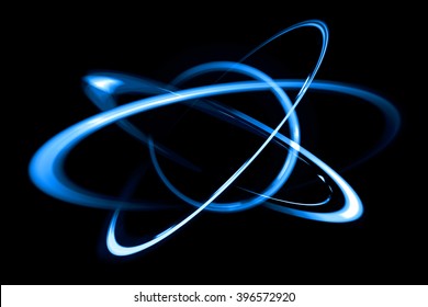 Abstract Shiny Atom On Black Background. Higgs Boson