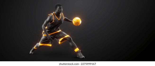 Abstract silhouette of a basketball player man in action isolated black background. - Powered by Shutterstock