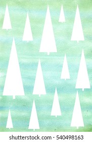 Abstract Silhouette Christmas Trees On Watercolor Background With Copy Space Winter Watercolor Background Theme Of Christmas And New Year