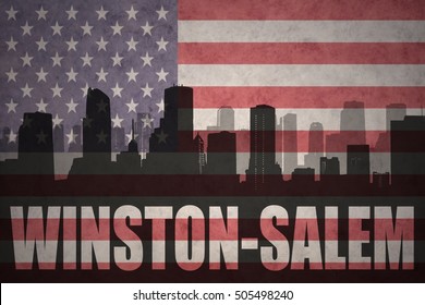 abstract silhouette of the city with text Winston-Salem at the vintage american flag background