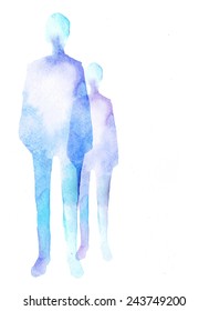 Abstract silhouette. Colorful silhouettes of people. Watercolor background with silhouette of men. Stylish silhouette. 