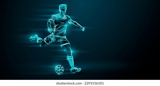 Abstract silhouette of football soccer player man in action isolated black background. - Powered by Shutterstock