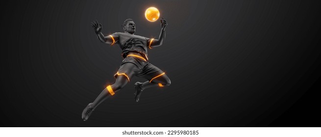 Abstract silhouette of football soccer player man in action isolated black background. - Powered by Shutterstock