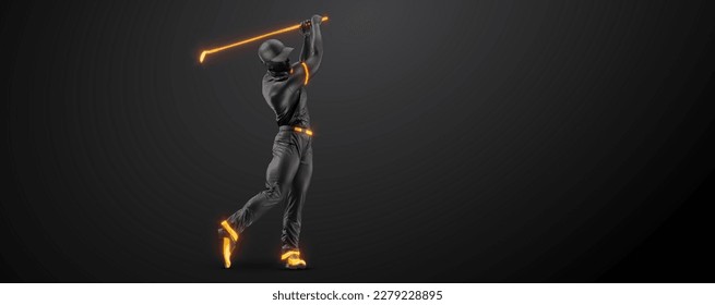 Abstract silhouette of a golf player on black background. Golfer man hits the ball. illustration - Powered by Shutterstock