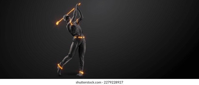 Abstract silhouette of a golf player on black background. Golfer man hits the ball. illustration - Powered by Shutterstock