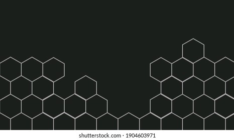 Abstract Silver Hexagon Pattern Frame On Dark Background With Futuristic Concept. Backdrops Surface And Black Material Template. 3D Rendering. 