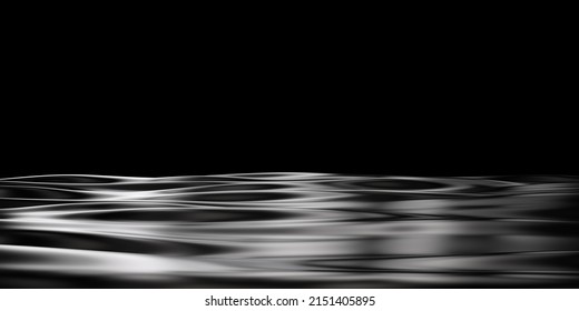 Abstract Silver Metal Dark Calm Sea Waves Ocean Ripple Black Background Product Drowning In Water Display Backdrop Set 3d Rendering Banner Poster Advertisement Mockup For Beauty Cosmetic Fashion