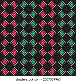 Abstract simple geometric Red and green oblique in black background seamless pattern