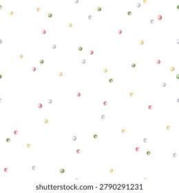 Abstract simple watercolor seamless pattern with Christmas candies polka dots in pastel red, green and yellow colors. Hand drawn minimalist sweet holiday repeat background for winter wrapping paper.