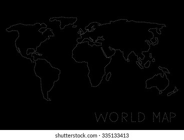 Abstract simple world map on the black background. Raster illustration