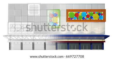 Abstract Sketch Design Exterior Building 3 D Rendering Stock