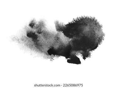 Abstract Smoke black and white colors watercolor and ink cloud blot on white backgrownd. 