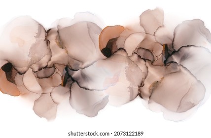 Abstract smoke  bubble blot watercolor beige color paintting horizontal background  Marble alcohol ink 