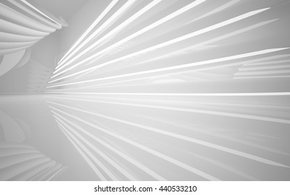 Abstract Smooth White Interior Of The Future. Night View From The Backlight. Architectural Background. 3D Illustration. 3D Rendering 