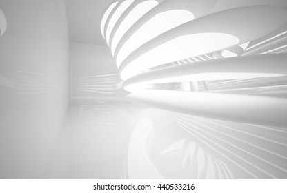 Abstract smooth white interior of the future. Night view from the backlight. Architectural background. 3D illustration. 3D rendering 