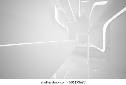 Abstract smooth white interior of the future. Night view from the backlight. Architectural background. 3D illustration and rendering