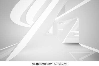 Abstract smooth white interior of the future. Night view from the backlight. Architectural background. 3D illustration and rendering 
