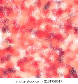 Abstract Snowflake Stars Dandelion Floral Pattern. Red And White Colors.