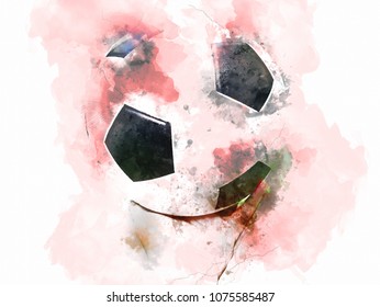 Abstract soccer ball or football ball on watercolor painting background.