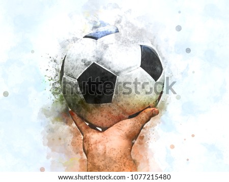 Abstract soccer ball or football ball on watercolor painting background.