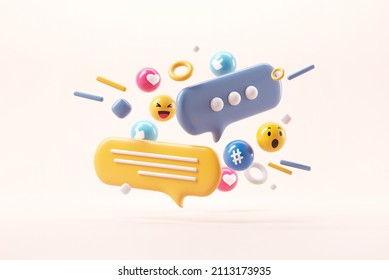 Abstract Social Media And Technology With Love, Like, Comment Icon, 3d Render.